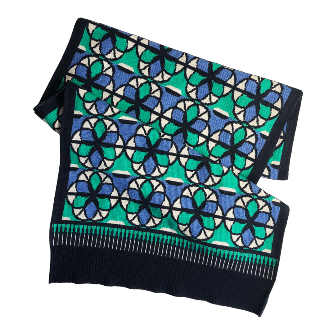 FLOWER OF LIFE SCARF IN BLUE EMERALD